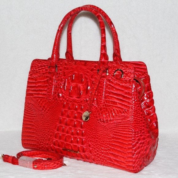 BRAHMIN Small Finley Satchel Sriracha Red Melbourne Leather Purse Tote Bag - Picture 3 of 9